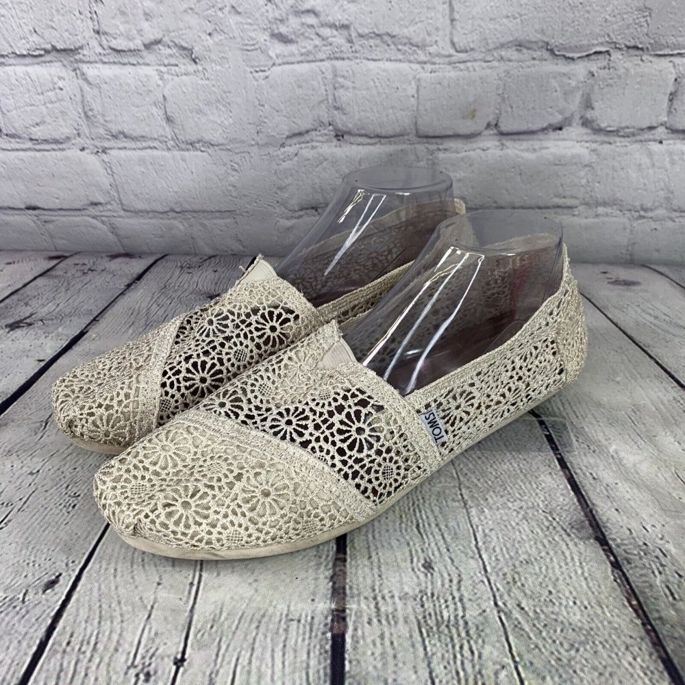 TOMS Ivory Moroccan Crochet Lace Classic Alpargata Slip-on Shoes Size 11